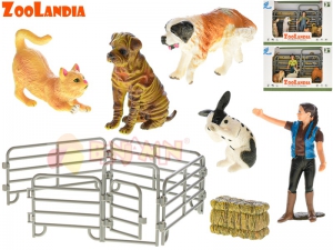 Domácí zvířátka farma s doplňky 3 druhy v krabičce (kočka, pes, králík)