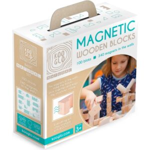 Magnetická dřevěná stavebnice - KOOGLO MEGA - přírodní - 100 ks
