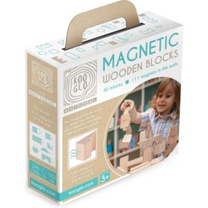 Magnetická dřevěná stavebnice - KOOGLO MINI - přírodní - 30 ks