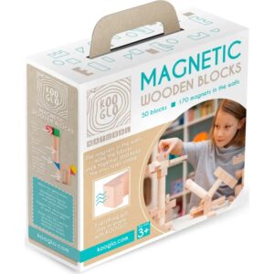 Magnetická dřevěná stavebnice - KOOGLO BASIC - přírodní - 50 ks